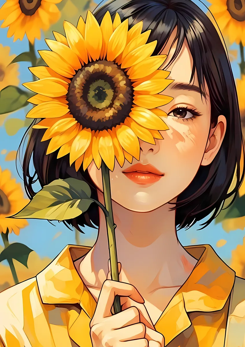 Anime Girl Sunflower Eye Poster