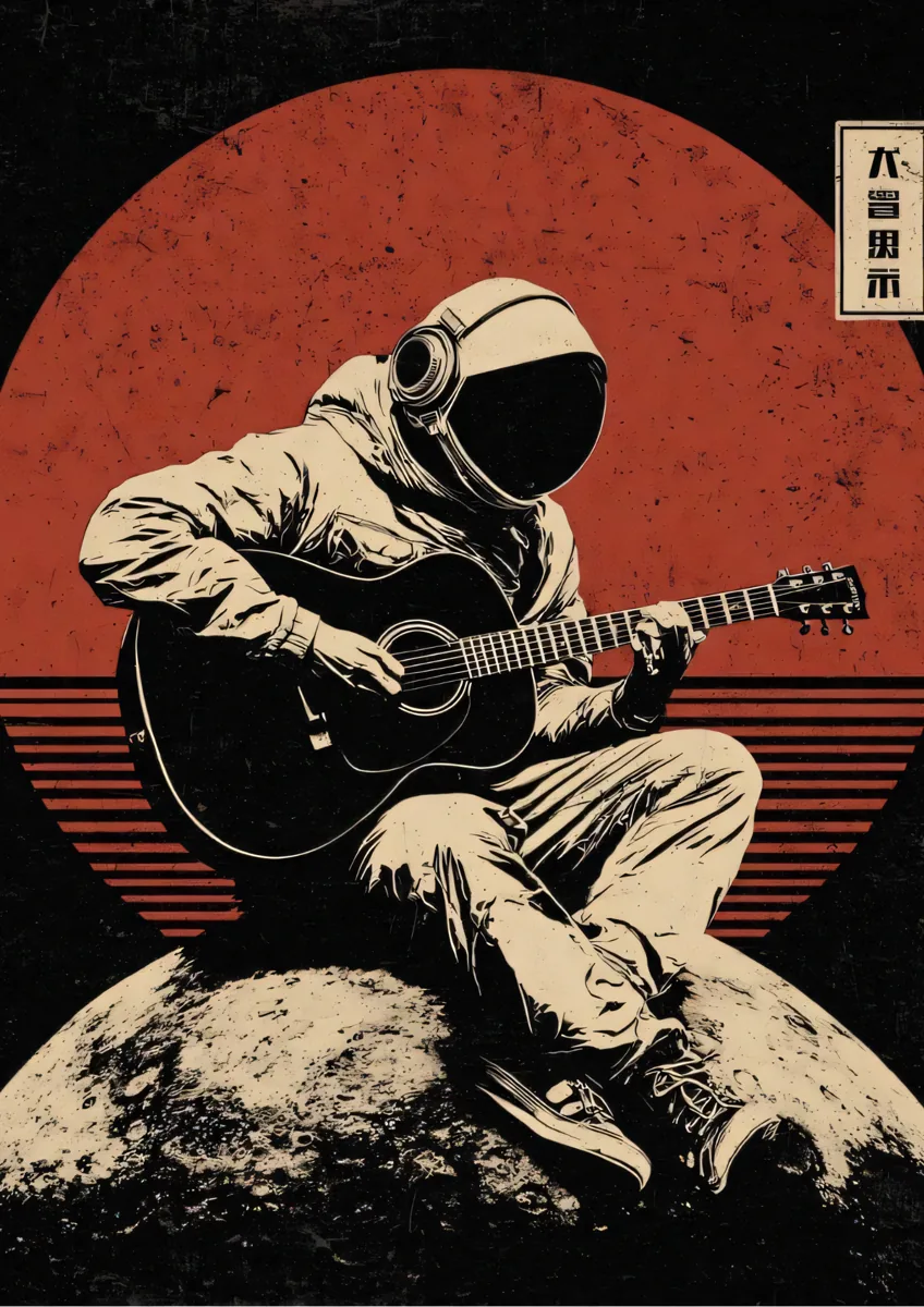 Astronaut Playing Guitar Moon Poster