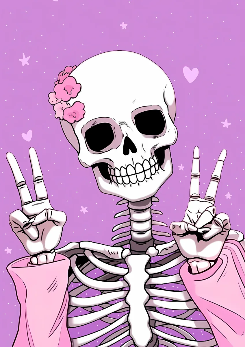 Cute Skeleton Pink Peace Poster