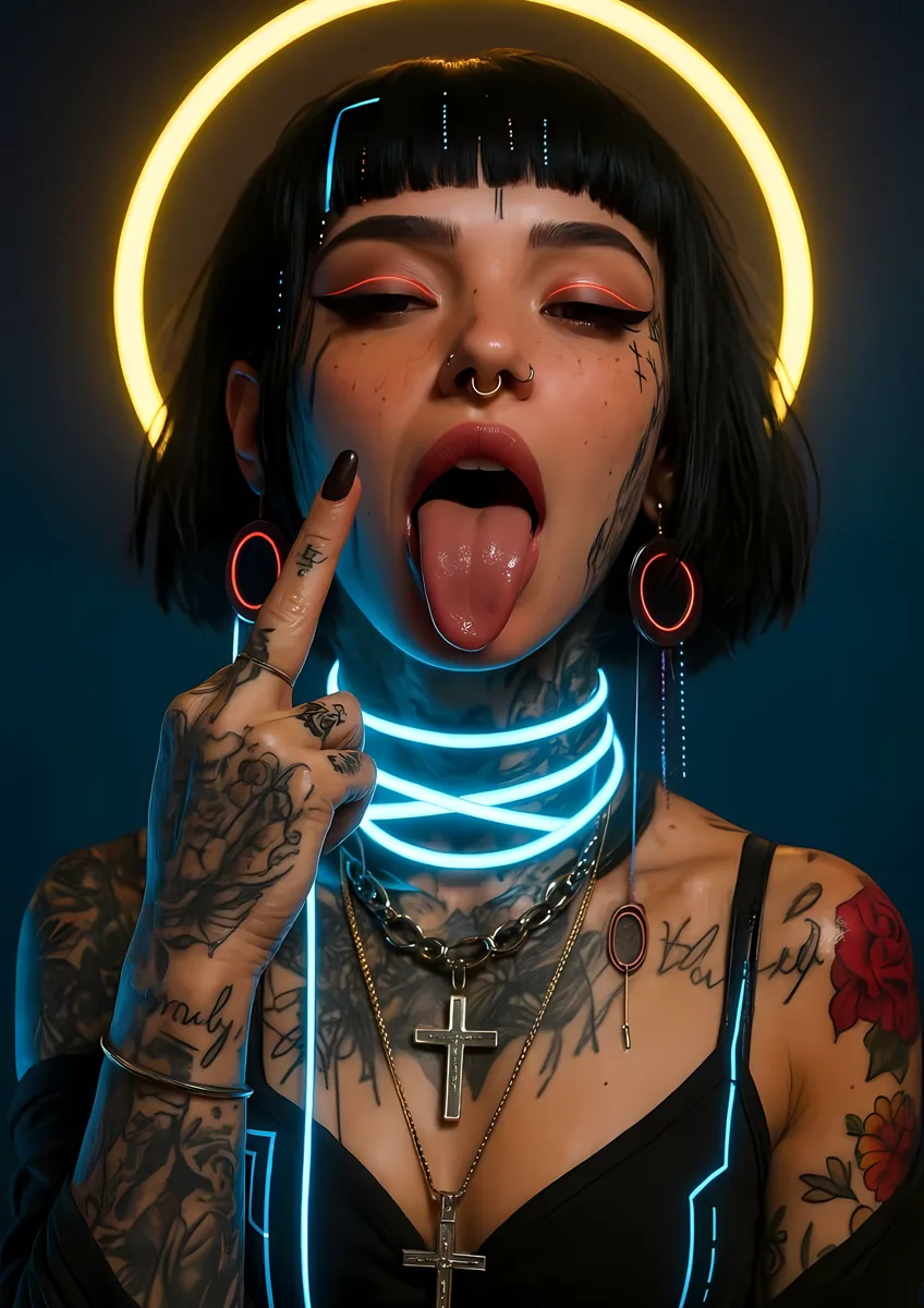 Cyberpunk Neon Girl Poster