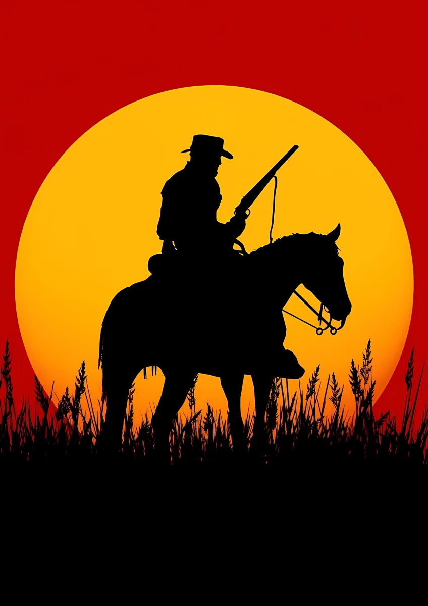 Red Dead Redemption Sunset Silhouette Poster