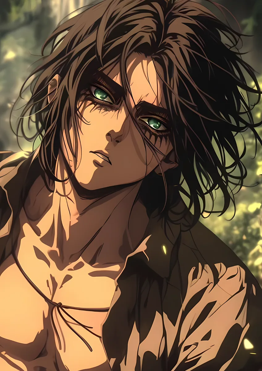 Eren Yeager Long Hair Intense Portrait Poster