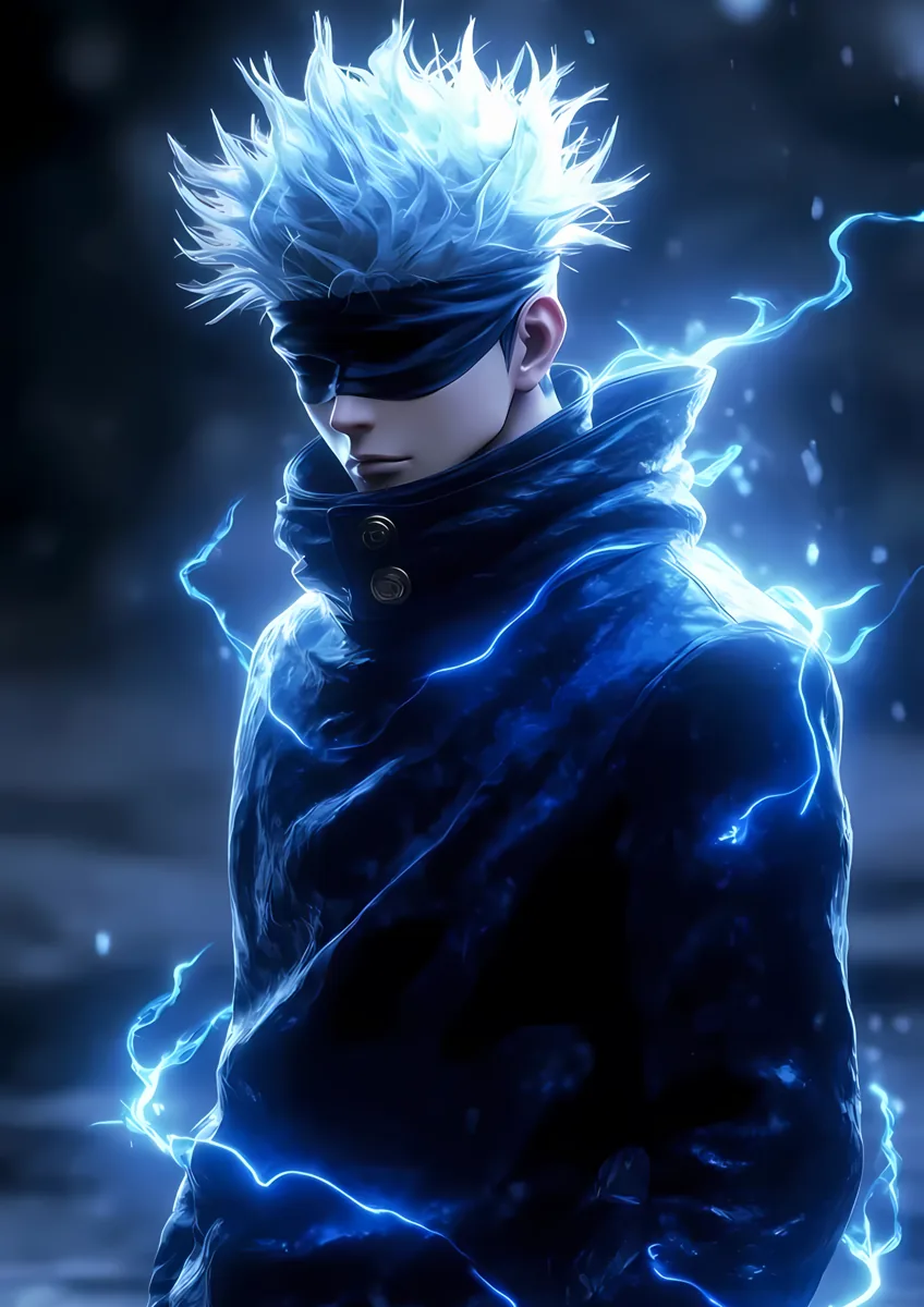 Gojo Satoru Blindfold Blue Lightning Poster