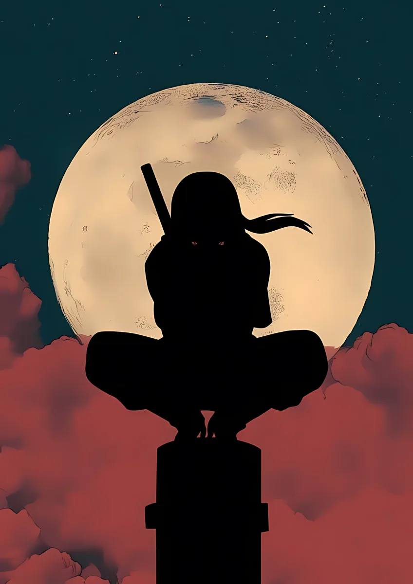 Itachi Uchiha Moon Silhouette Crouch Poster