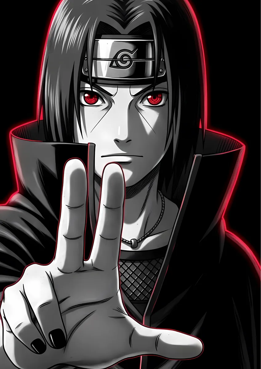 Itachi Uchiha Red Glowing Aura Hand Gesture Poster