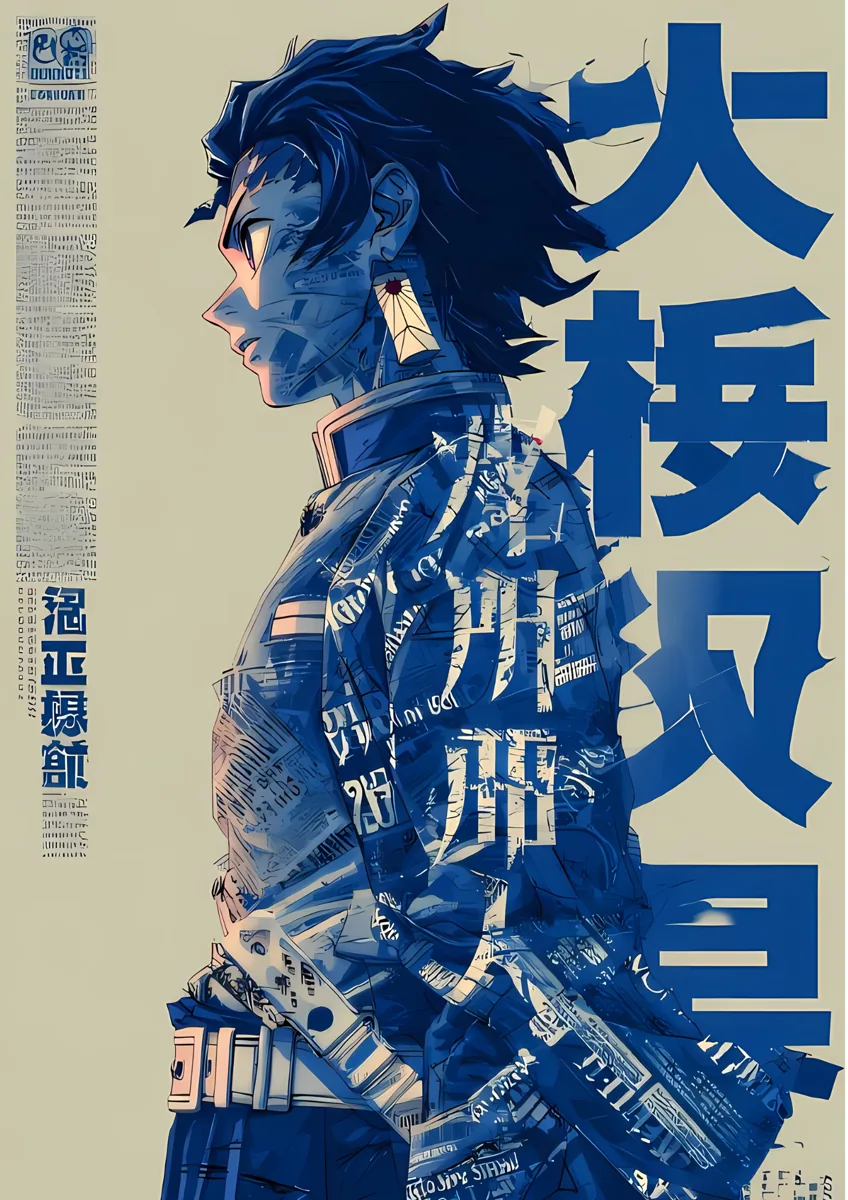 Tanjiro Kamado Blue Kanji Profile Poster