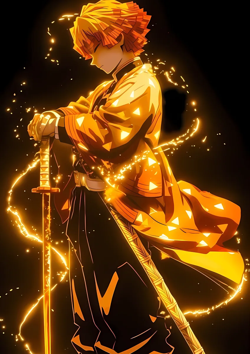 Zenitsu Agatsuma Glowing Katana Lightning Poster
