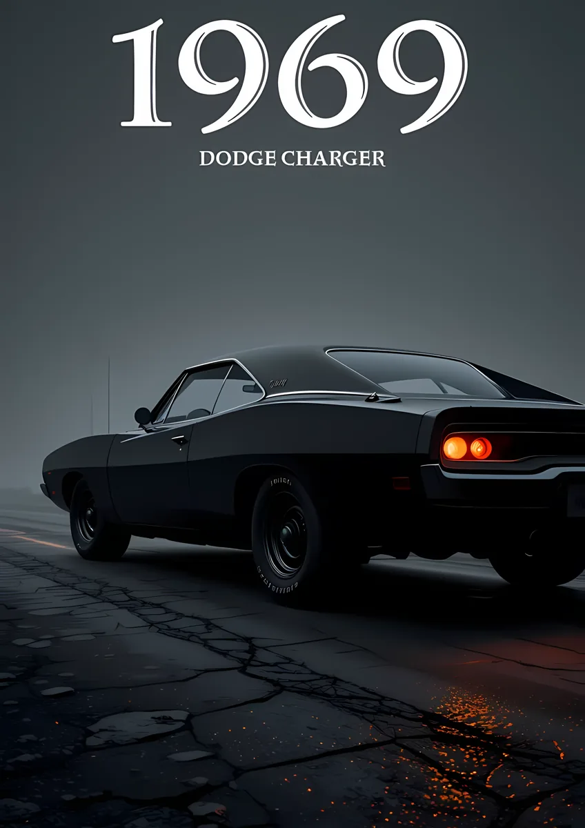 1969 Dodge Charger Black Dark Road Poster