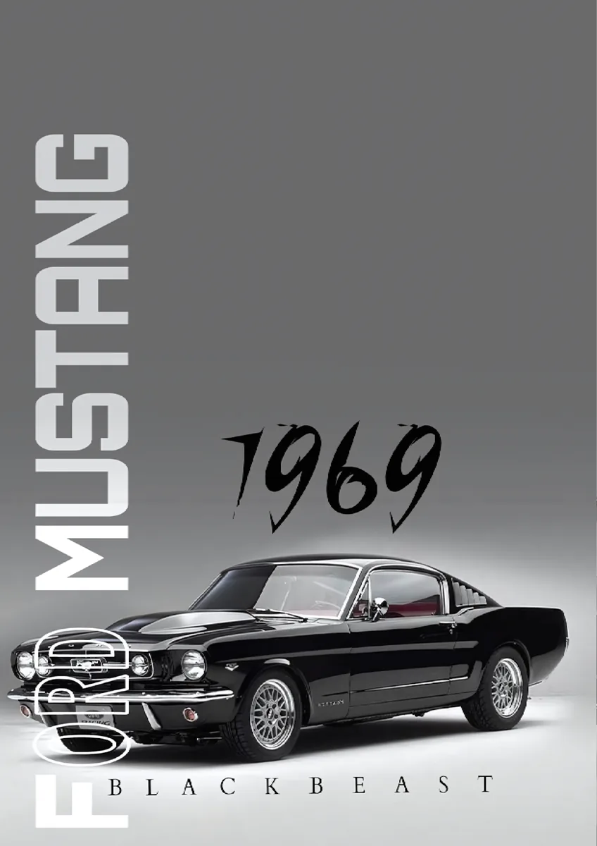 1969 Ford Mustang Black Beast Poster