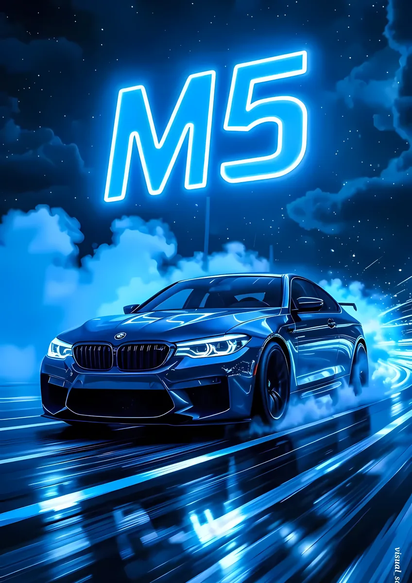 Bmw M5 Blue Drift Neon Poster