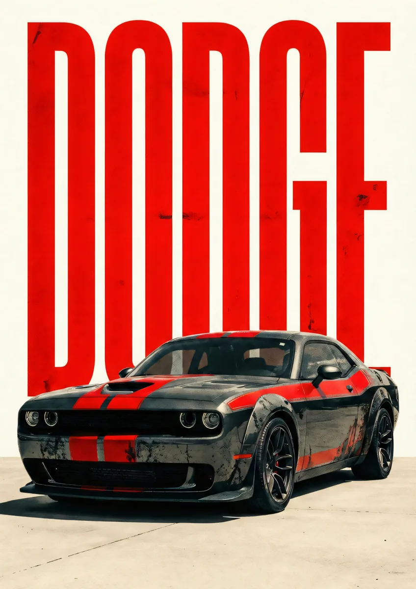 Dodge Challenger Red Matte Black Poster