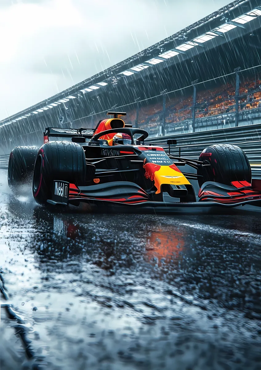 Formula 1 Red Bull Wet Track Rain Poster