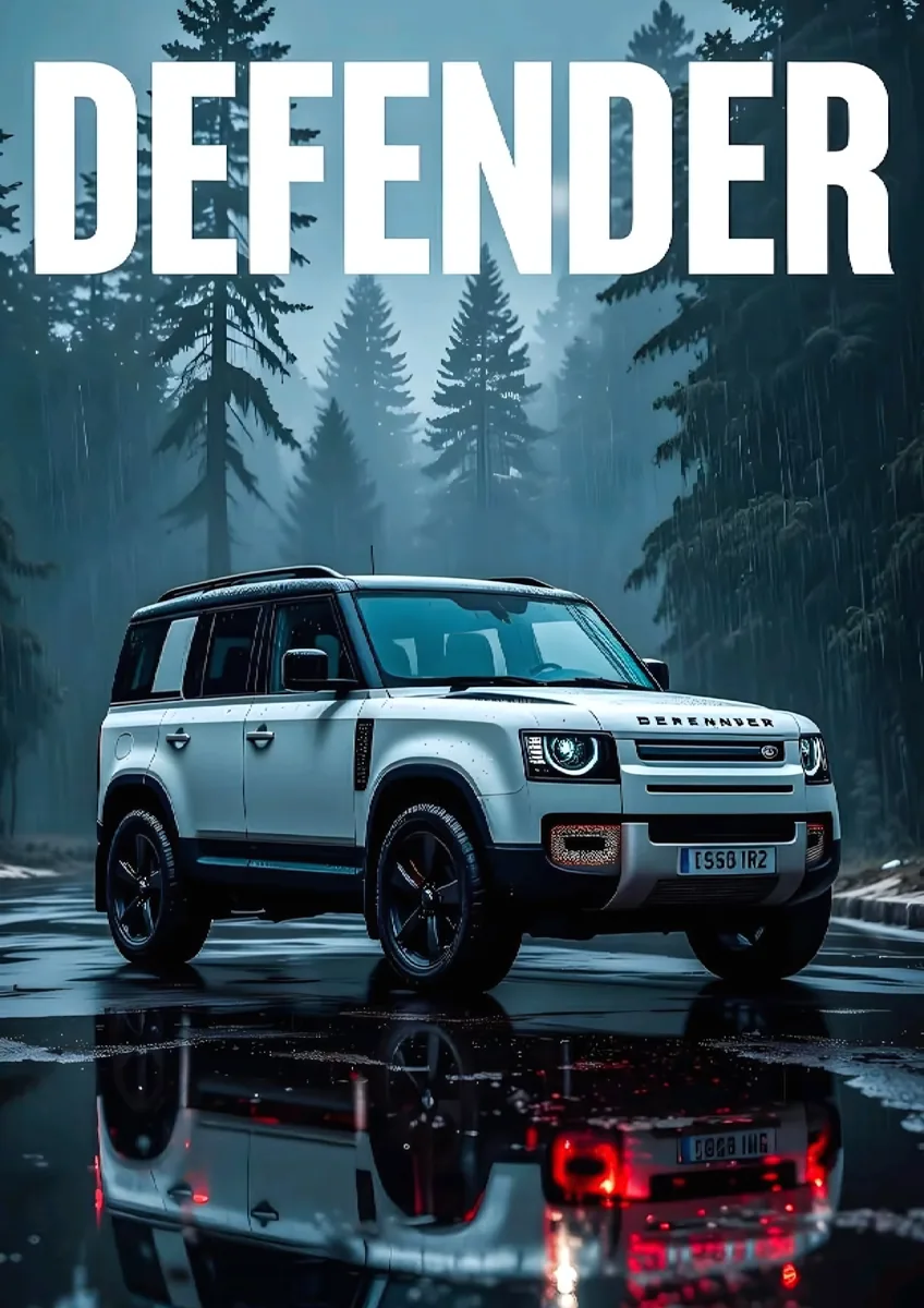 Land Rover Defender White Forest Poster