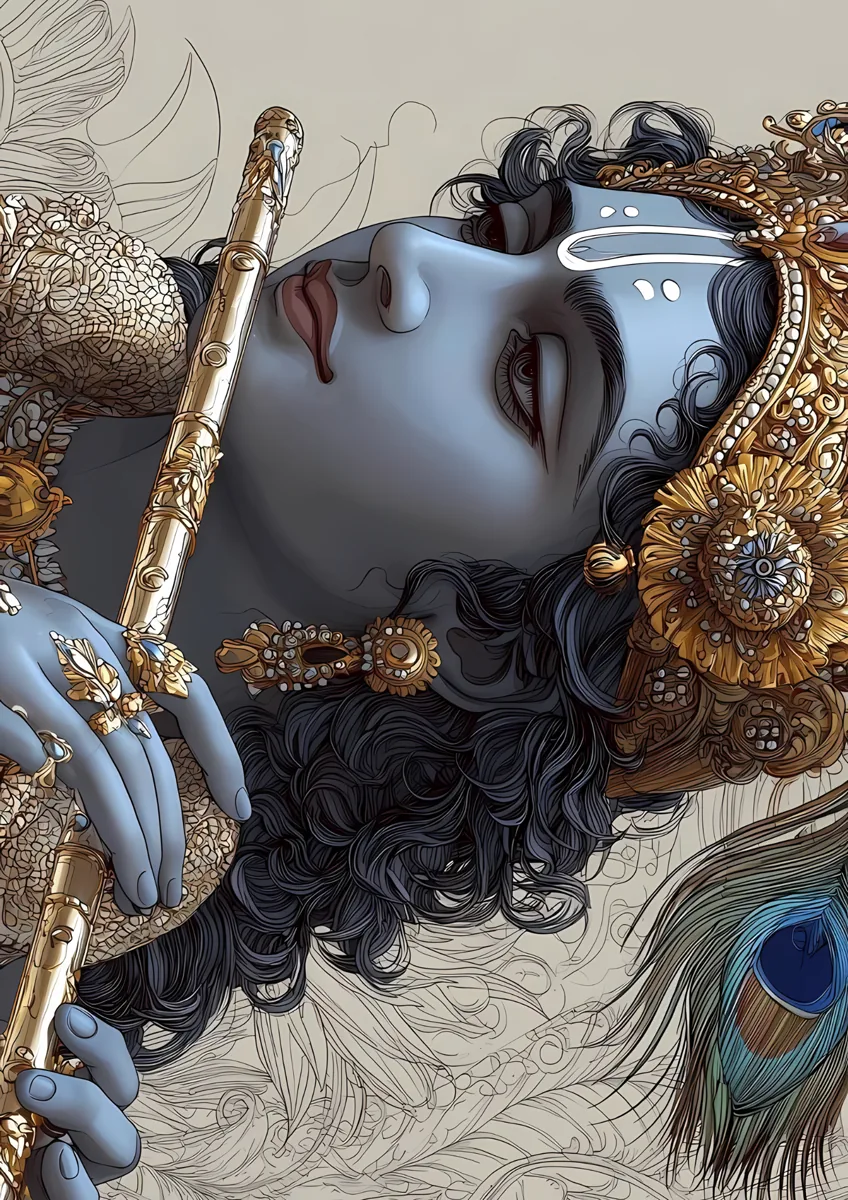 Krishna Golden Flute Poster