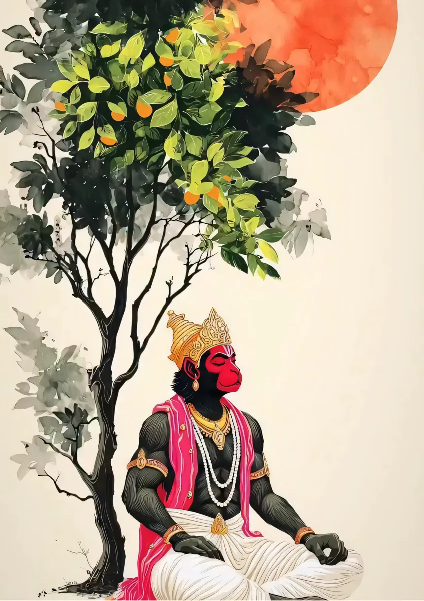 Meditating Hanuman Tree Poster