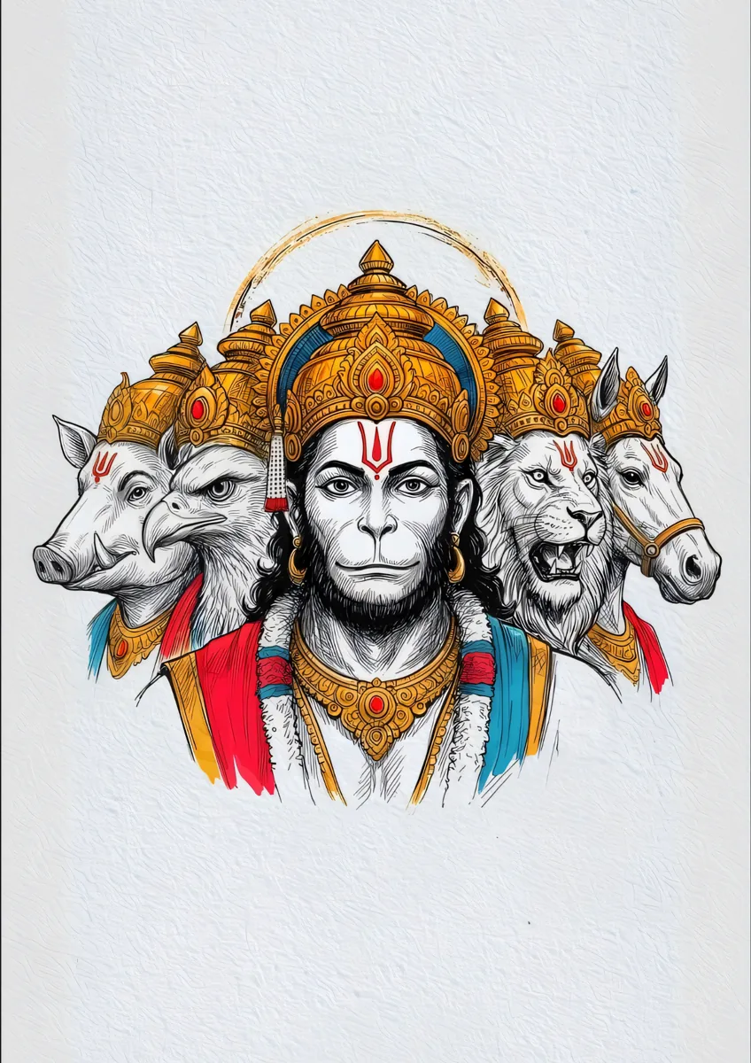 Panchamukhi Hanuman Sketch Poster