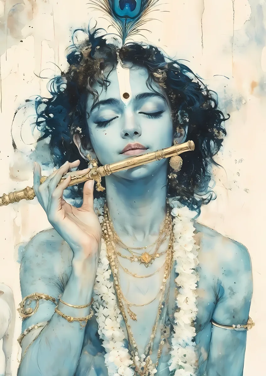 Serene Krishna Flute Poster