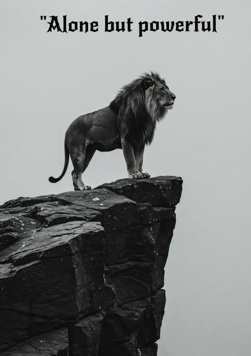 Alone But Powerful Lion On Cliff Poster