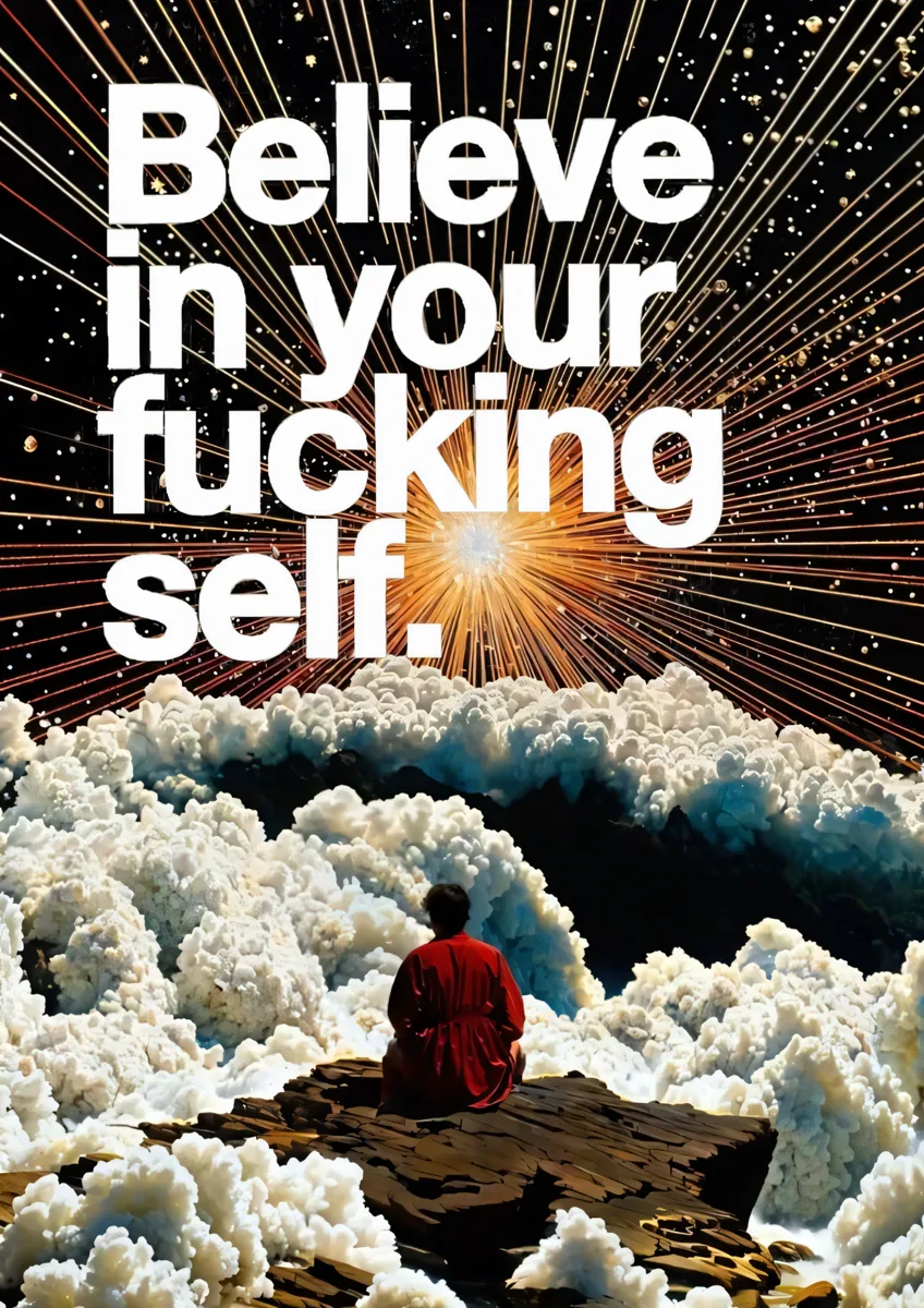 Believe In Your Fucking Self Clouds Poster