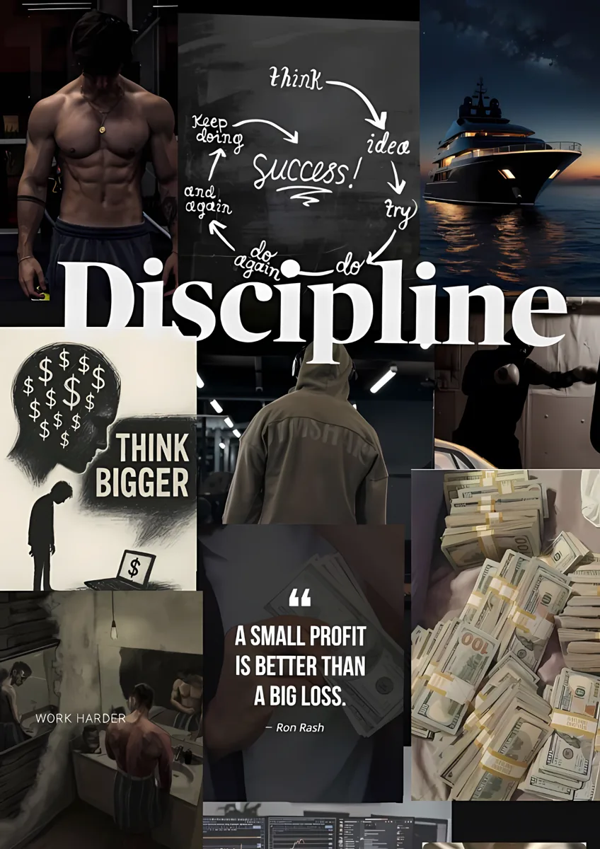 Discipline Wealth Fitness Collage Poster