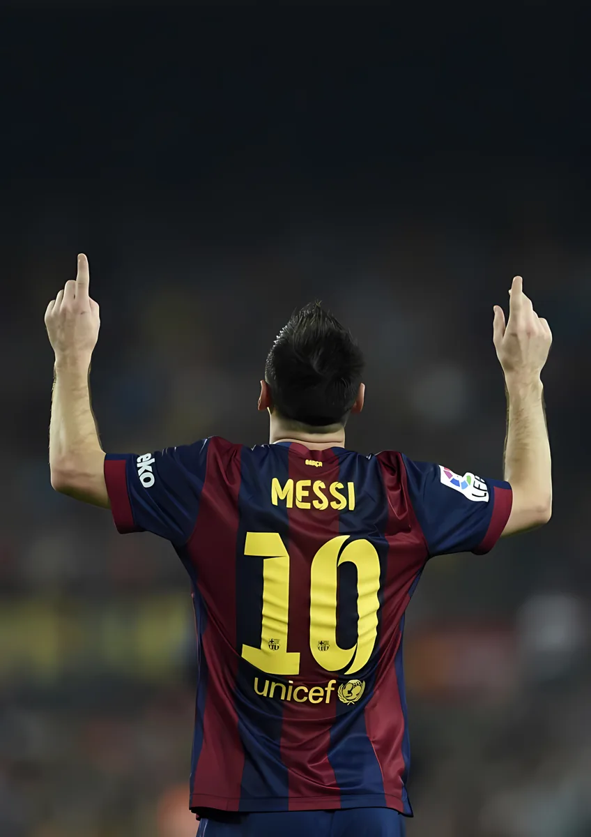 Lionel Messi Barcelona Number 10 Pointing Sky Poster
