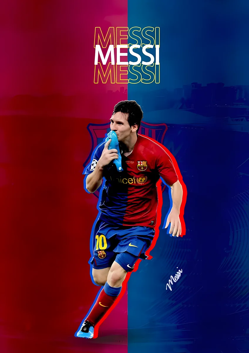 Lionel Messi Boot Kiss Half Red Blue Poster
