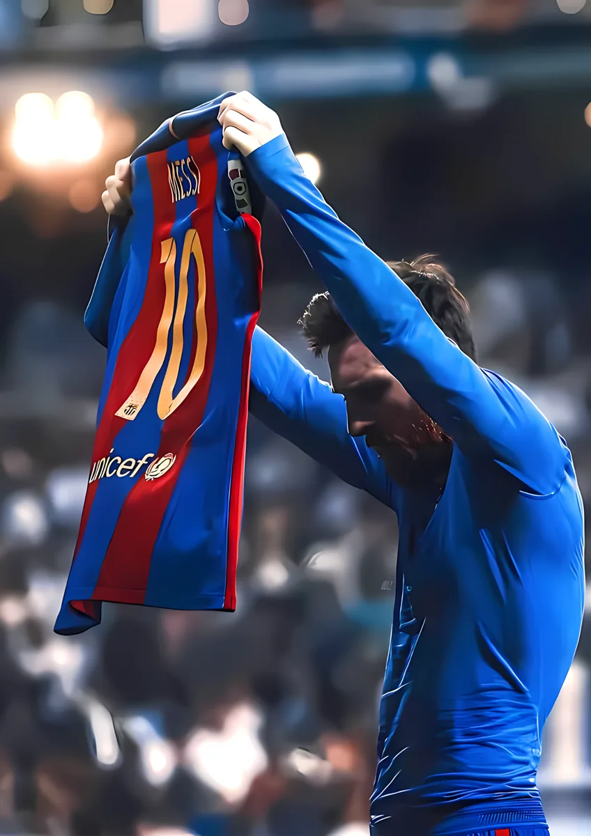 Lionel Messi Holding Barcelona Jersey El Clasico Poster