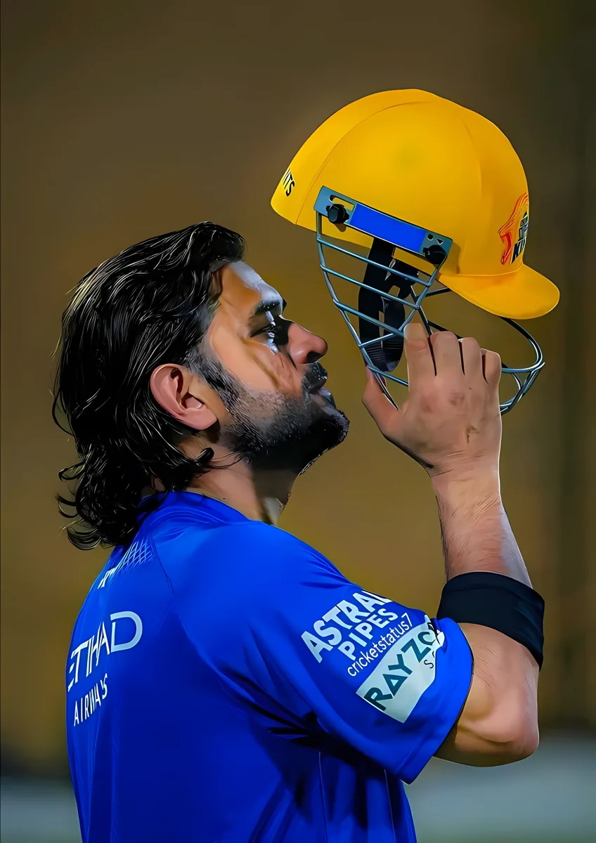 Ms Dhoni Csk Helmet Kiss Profile Poster