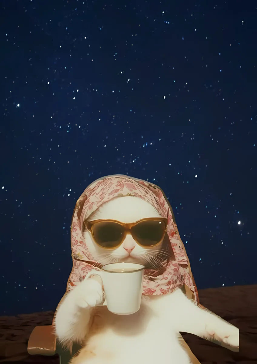 Cool Cat Headscarf Sunglasses Coffee Poster