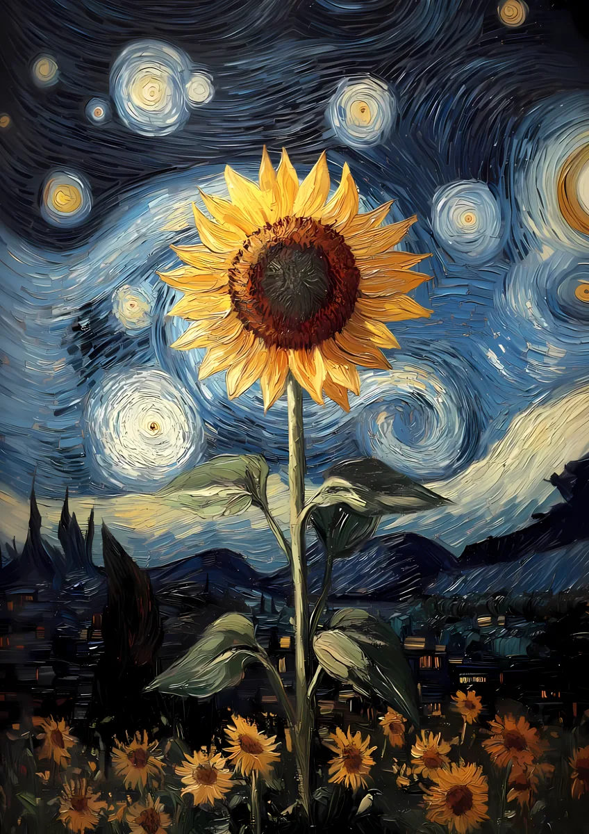 Giant Sunflower Starry Night Van Gogh Poster
