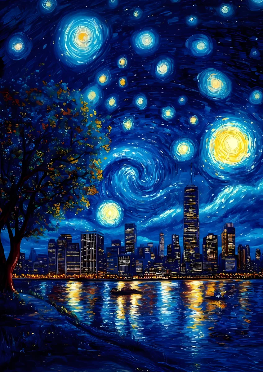 Nyc Skyline Starry Night Van Gogh Poster