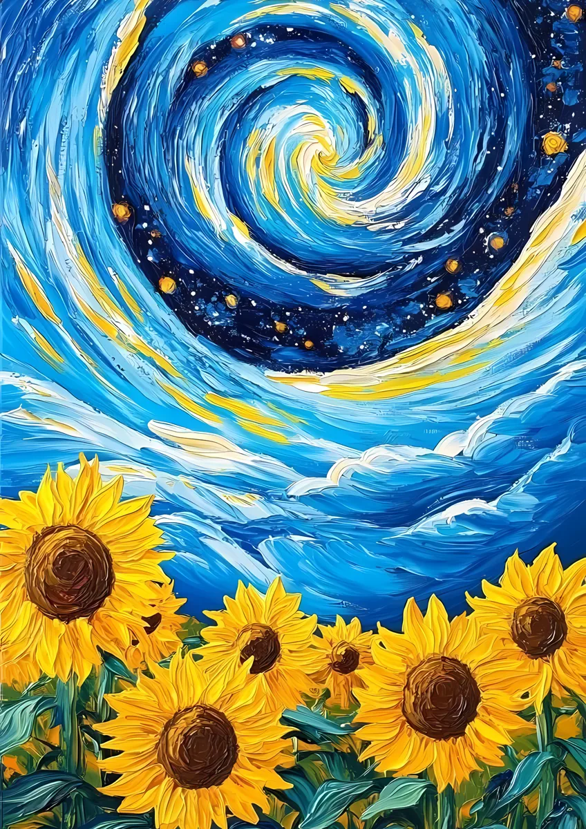 Sunflower Blooms Swirling Cosmic Vortex Poster