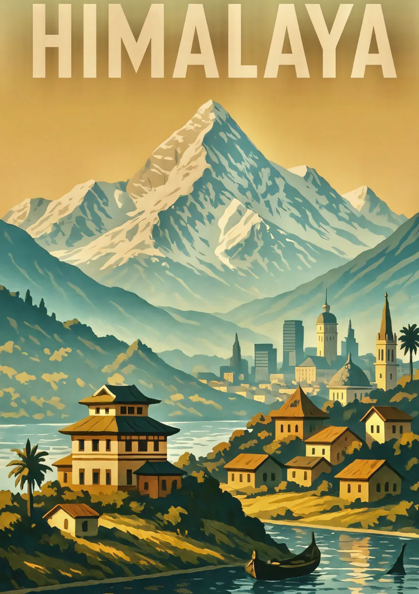 Vintage Himalaya Mountains Travel Poster