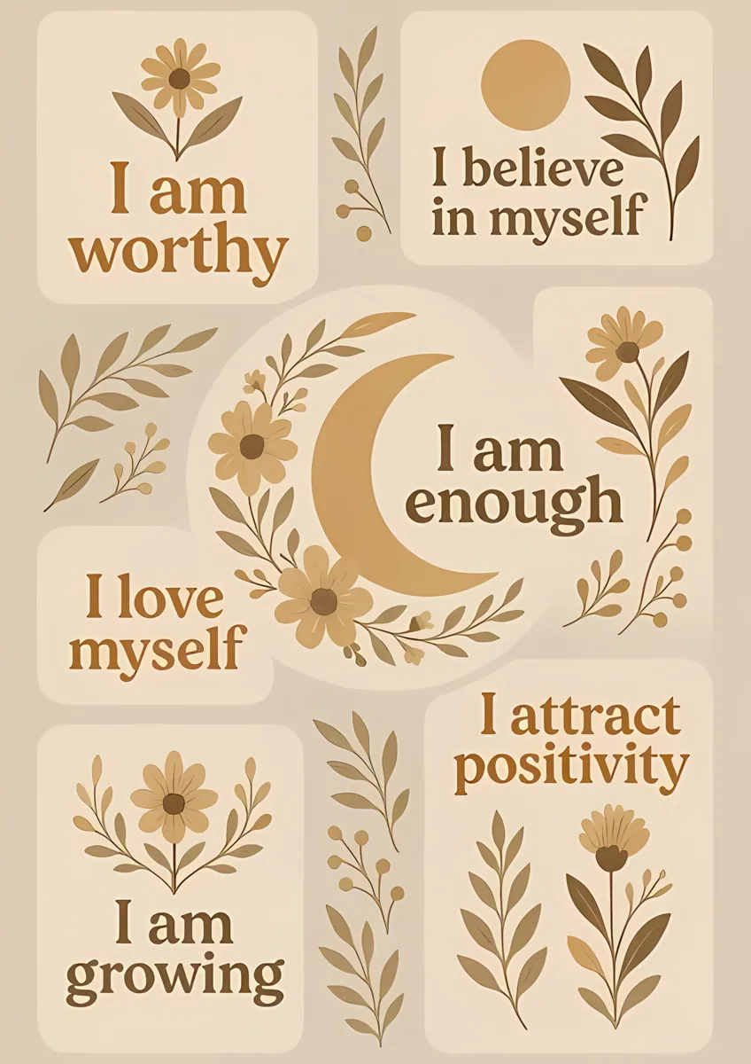 Daily Positive Affirmations Beige Floral Poster