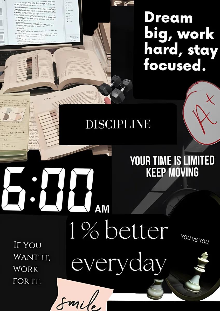 Discipline 6am Study Motivation Aesthetic Collage Poster