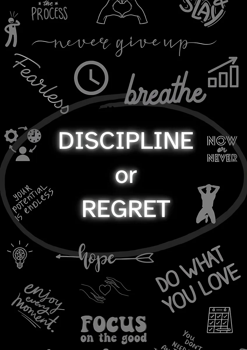 Discipline Or Regret Black Motivational Typography Poster