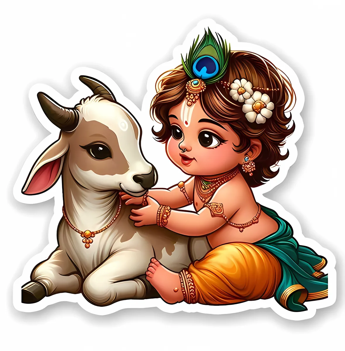 Cute Baby Krishna And Cow Sticker